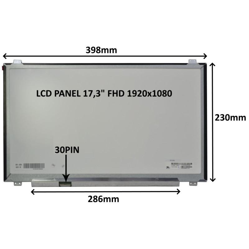 LCD PANEL 17,3'' FHD 1920x1080 30PIN MATNÝ IPS / ÚCHYTY NAHORE A DOLE