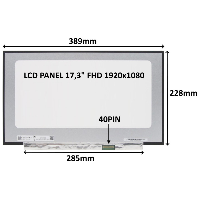 LCD PANEL 17,3'' FHD 1920x1080 40PIN MATNÝ IPS 144HZ / BEZ ÚCHYTOV