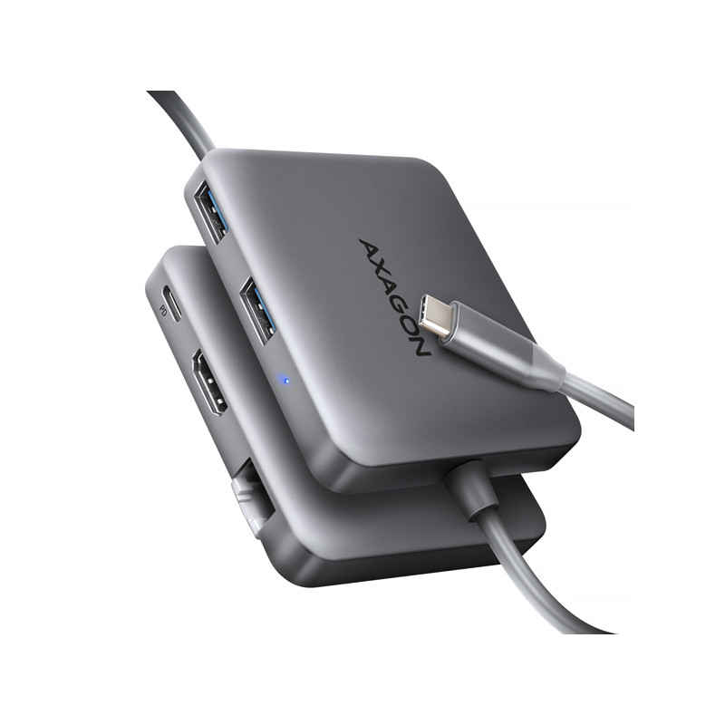 AXAGON HMC-5HL, USB 5Gbps hub, 2x USB-A, HDMI 4k/60Hz, RJ-45 GLAN, PD 100W, kábel USB-C 20cm