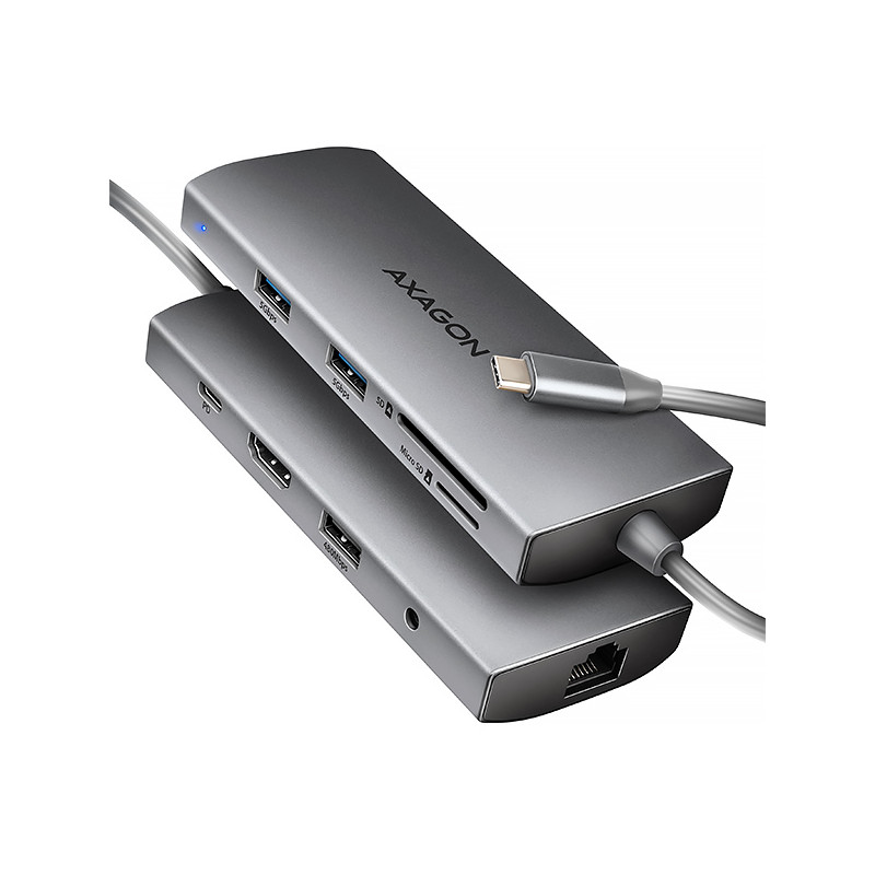 AXAGON HMC-8HLSA, USB 5Gbps hub, 3x USB-A, HDMI 4k/60Hz, RJ-45 GLAN, SD/microSD, audio, PD 100W