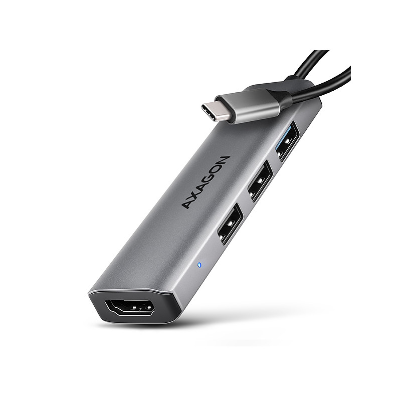 AXAGON HMC-H3A, USB 5Gbps húb, 3x USB-A, HDMI 4k/30Hz, kábel USB-C 15cm