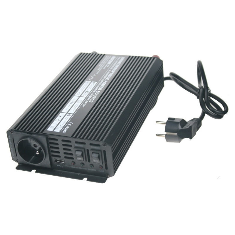 Menič napätia Carspa UPS600-12 12V/230V 600W s nabíjačkou 12V/10A a funkciou UPS