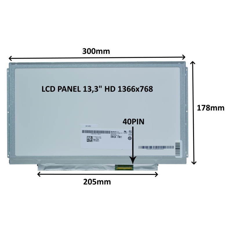 LCD PANEL 13,3'' HD 1366x768 40PIN MATNÝ / ÚCHYTY PO STRANÁCH