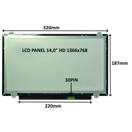 LCD PANEL 14,0'' HD 1366x768 30PIN MATNÝ / ÚCHYTY NAHORE A DOLE