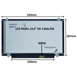 LCD PANEL 14,0'' HD 1366x768 40PIN MATNÝ / ÚCHYTY NAHORE A DOLE