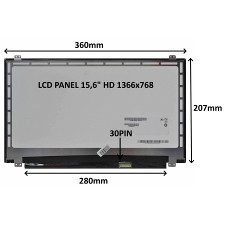 LCD PANEL 15,6'' HD 1366x768 30PIN LESKLÝ / ÚCHYTY NAHORE A DOLE