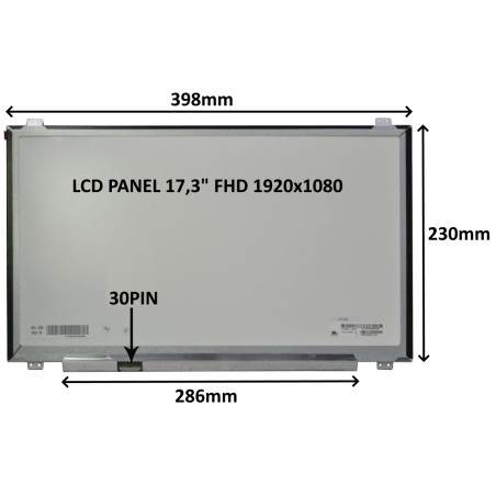 LCD PANEL 17,3'' FHD 1920x1080 30PIN MATNÝ IPS / ÚCHYTY NAHORE A DOLE