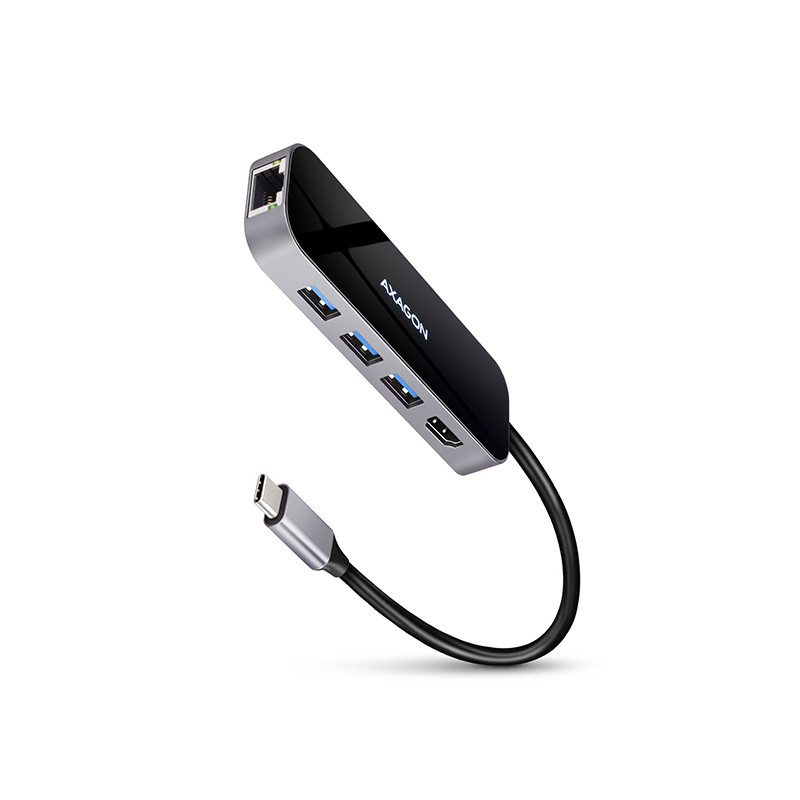 AXAGON HMC-6GL, USB 3.2 Gen 1 húb, 3x USB-A, HDMI 4k/30Hz, RJ-45 GLAN, PD 100W, kábel USB-C 20cm