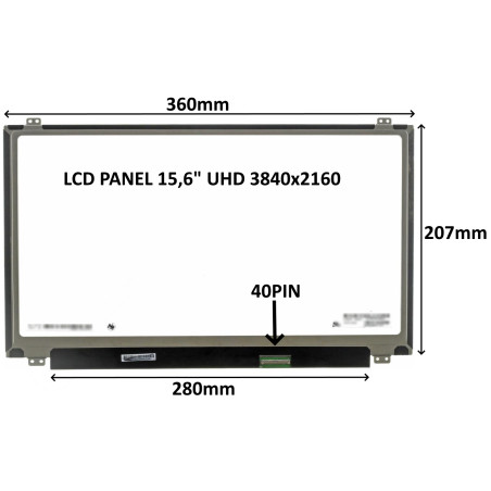 LCD PANEL 15,6'' UHD 3840x2160 40PIN MATNÝ IPS / ÚCHYTY NAHORE A DOLE
