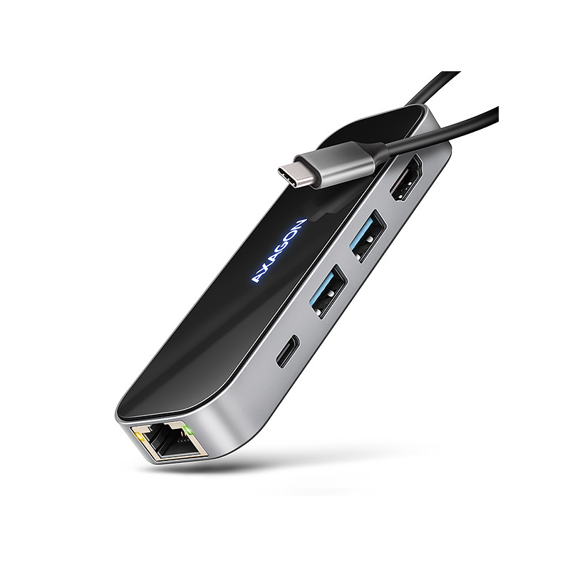 AXAGON HMC-6GLN, USB 5Gbps húb, 2x USB-A, USB-C, HDMI 4k/60Hz, RJ-45 GLAN, PD 100W, kábel USB-C 20cm
