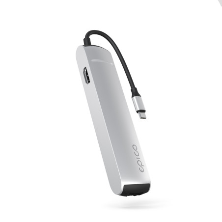 Epico 6v1 Slim Hub 8K s USB-C konektorom - strieborná