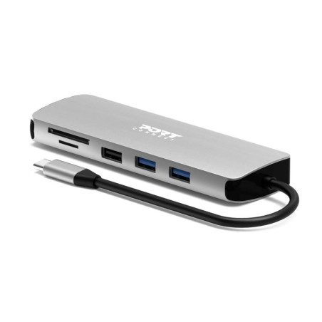PORT CONNECT USB-C 1× 4K dokovacia stanica, 9v1, hliníková konštrukcia, 85W PD, striebra