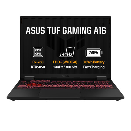 ASUS TUF Gaming A16/FA608UHI-TU126Z/R7-260/16''/WUXGA/16GB/512GB/RTX 5050/bez OS/Gray/2R