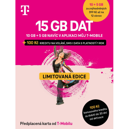 T-mobile Predplatená karta 15GB