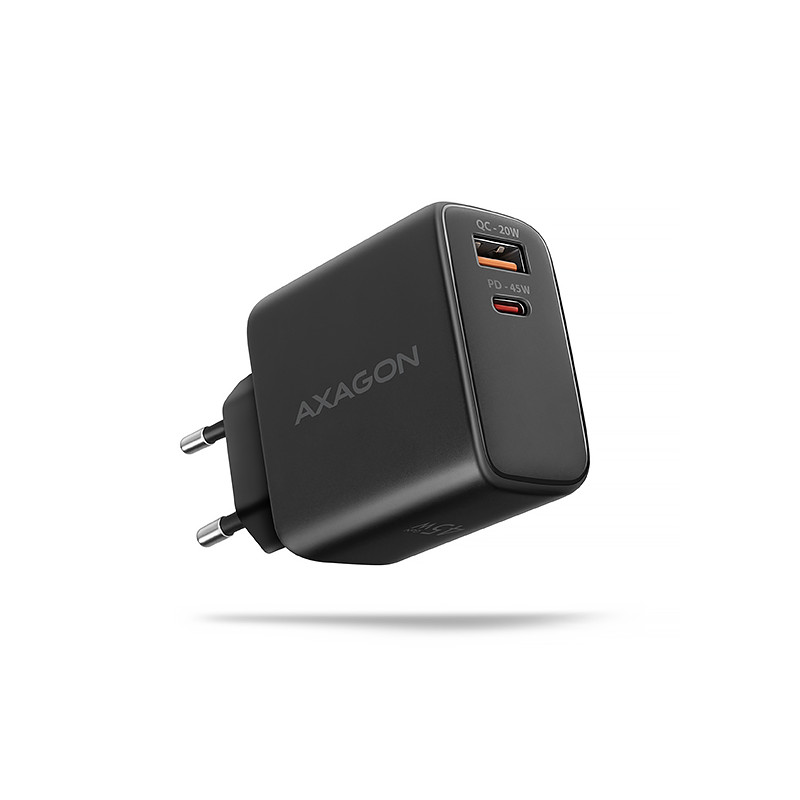 AXAGON ACU-PQ45 GaN nabíjačka do siete 45W, 2x port (USB-A + USB-C), PD3.0/PPS/QC4+/SFC 2.0/AFC/Apple