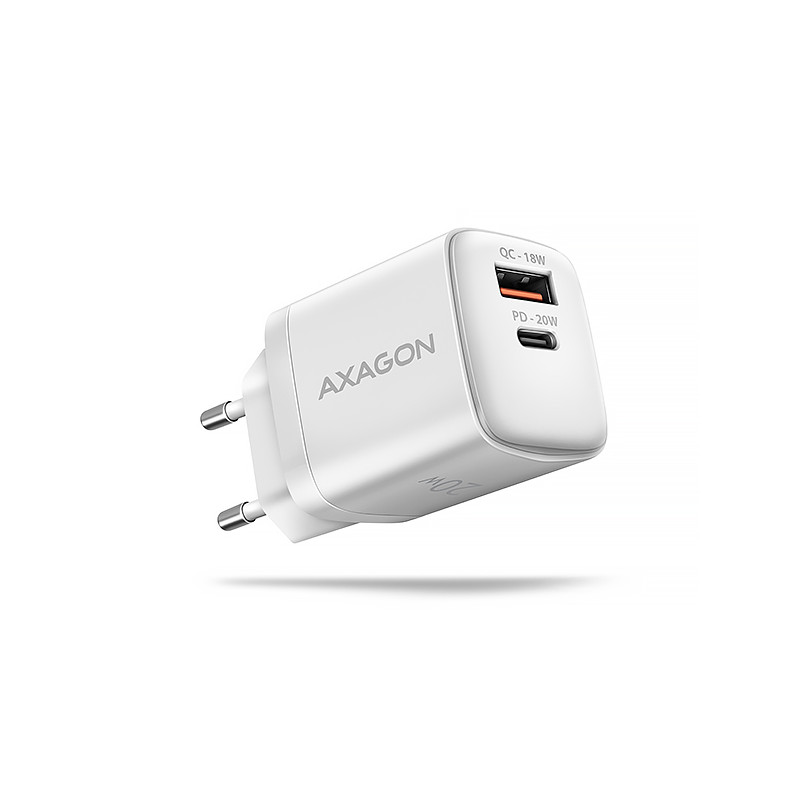 AXAGON ACU-PQ20W nabíjačka do siete 20W, 2x port (USB-A + USB-C), PD3.0/PPS/QC4+/AFC/Apple, biela