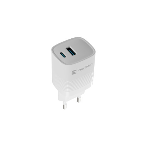 Univerzálna USB nabíjačka Natec RIBERA GaN 30W, 1X USB-A, 1X USB-C, Biela