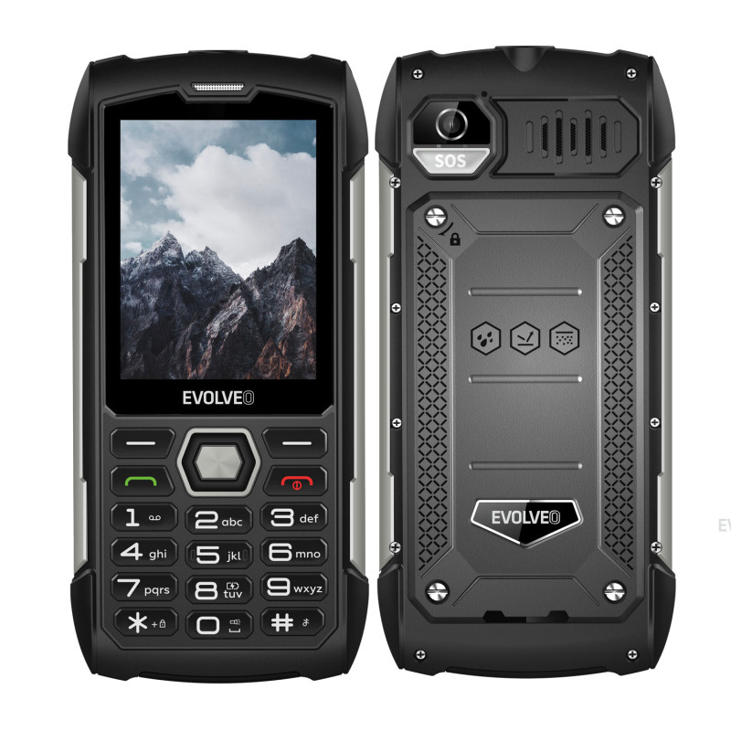 EVOLVEO StrongPhone H1, IP68 odolný Dual SIM telefón, 2,8'' LCD, 5000mAh, Powerbanka, černo-strieborný