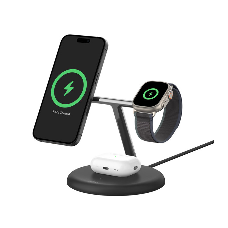 Belkin BOOST CHARGE PRE Qi2, 15W 3v1 magnetický stojan, čierny