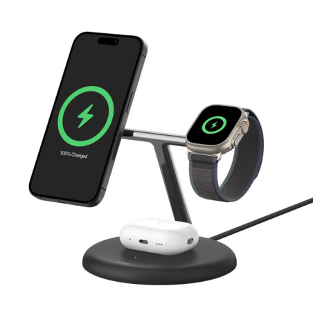 Belkin BOOST CHARGE PRE Qi2, 15W 3v1 magnetický stojan, čierny