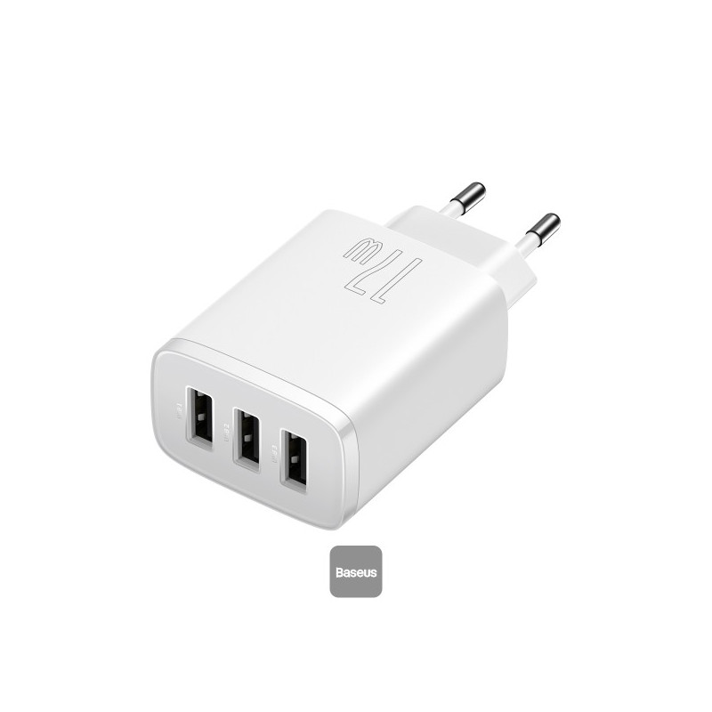 Baseus nabíjačka do siete Compact 3xUSB 17W biela