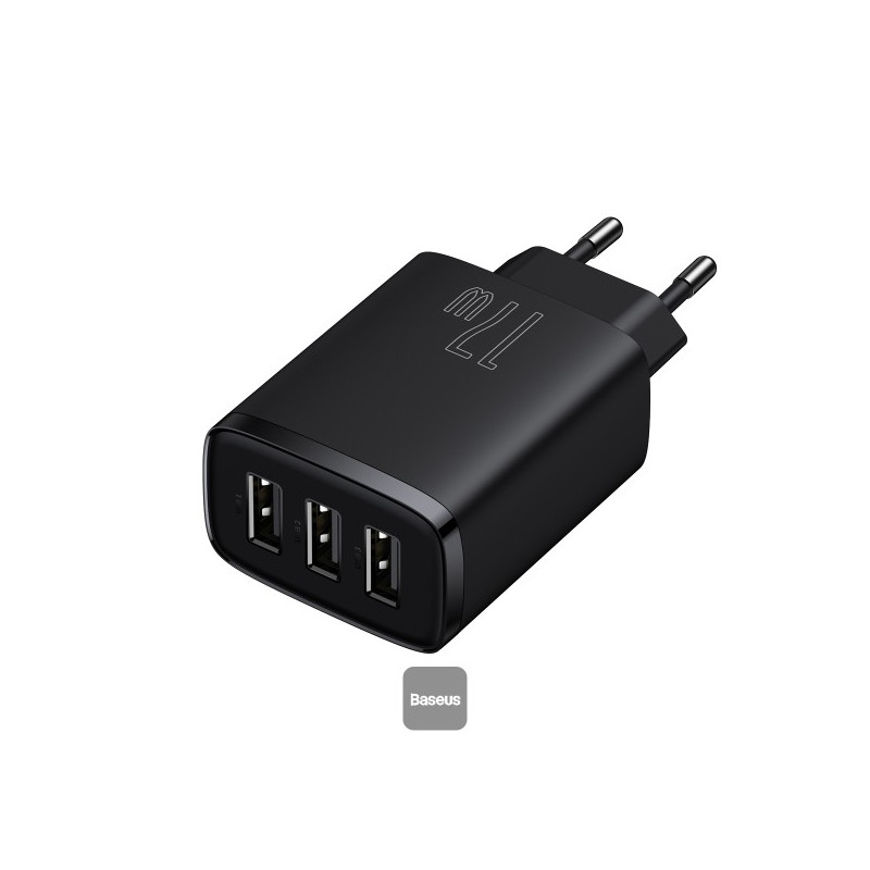 Baseus nabíjačka do siete Compact 3xUSB 17W čierna
