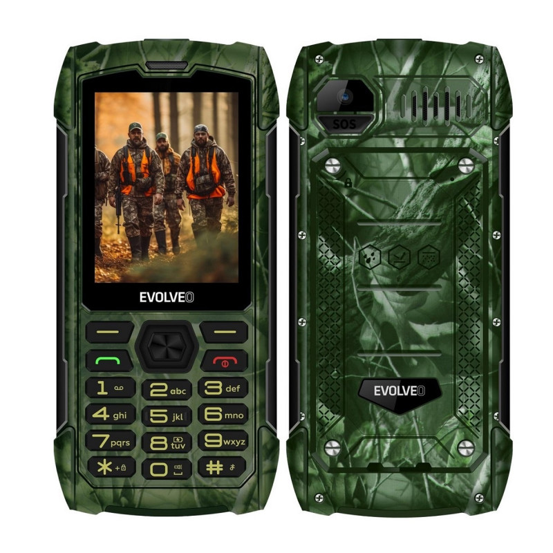 EVOLVEO StrongPhone H1, IP68 odolný Dual SIM telefón, 2,8'' LCD, 5000mAh, Powerbanka, lovec. kamufláž