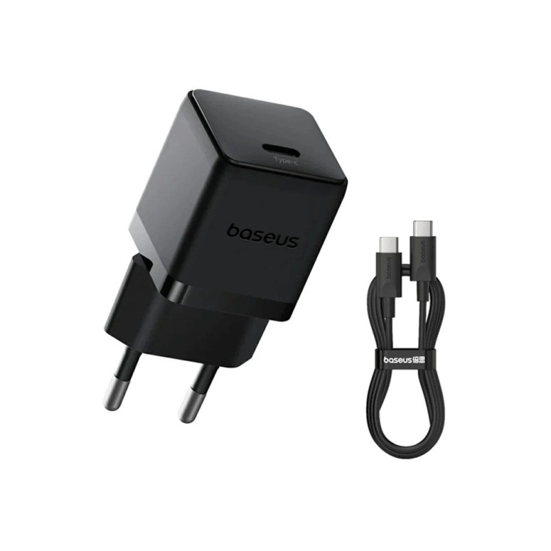 Baseus Palm Fast Nabíjačka USB-C 20W + Dátový Kabel USB-C/USB-C 1m Black