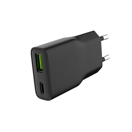Univerzálna USB nabíjačka Natec RIBERA GaN SLIM, 20 W, 1X USB-A + 1X USB-C, Čierna