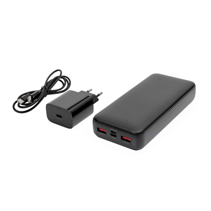 Platinet SET 3v1 Powerbanka 20000 mAh + Nabíjačka 20W Power Delivery, kábel USB-C 1m, čierna