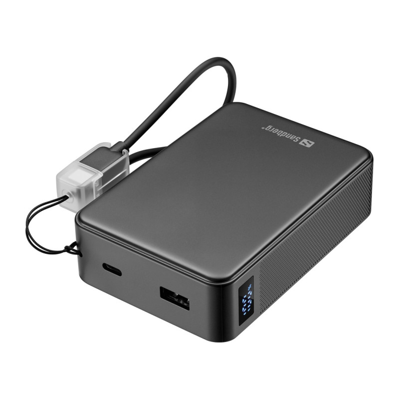 Sandberg Nano Powerbank 20000 mAh PD20W, kompaktná powerbanka s USB-C káblom, čierna