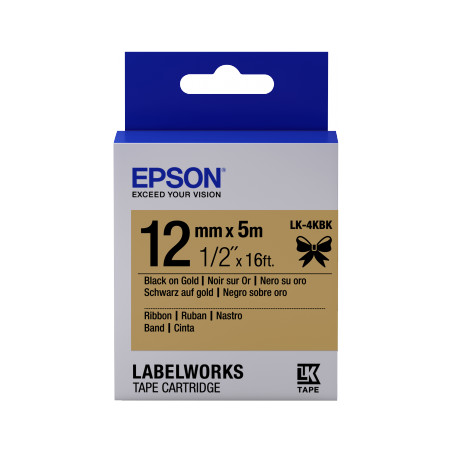 Epson zásobník so štítkami - saténový pásik, LK-4KBK čierna / zlatá, 12 mm (5 m)