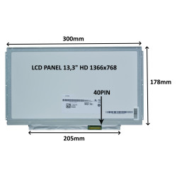 LCD PANEL 13,3'' HD 1366x768 40PIN MATNÝ / ÚCHYTY PO STRANÁCH