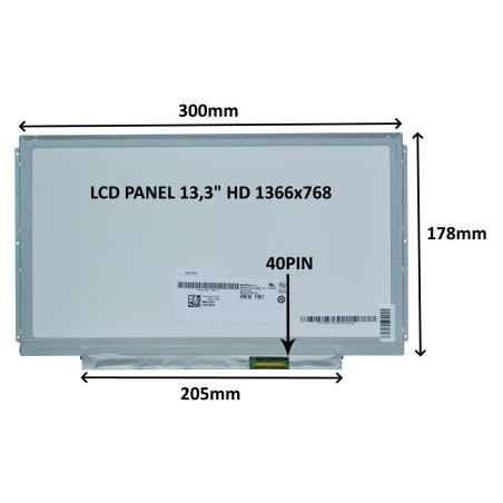 LCD PANEL 13,3'' HD 1366x768 40PIN MATNÝ / ÚCHYTY PO STRANÁCH