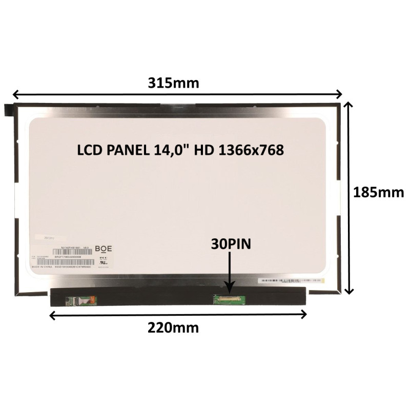 LCD PANEL 14,0'' HD 1366x768 30PIN MATNÝ / BEZ ÚCHYTOV