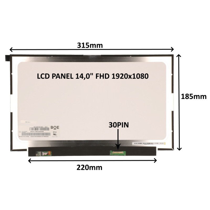 LCD PANEL 14,0'' FHD 1920x1080 30PIN MATNÝ IPS / BEZ ÚCHYTOV