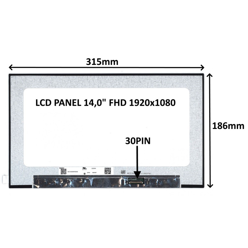 LCD PANEL 14,0'' FHD 1920x1080 30PIN MATNÝ IPS / BEZ ÚCHYTOV