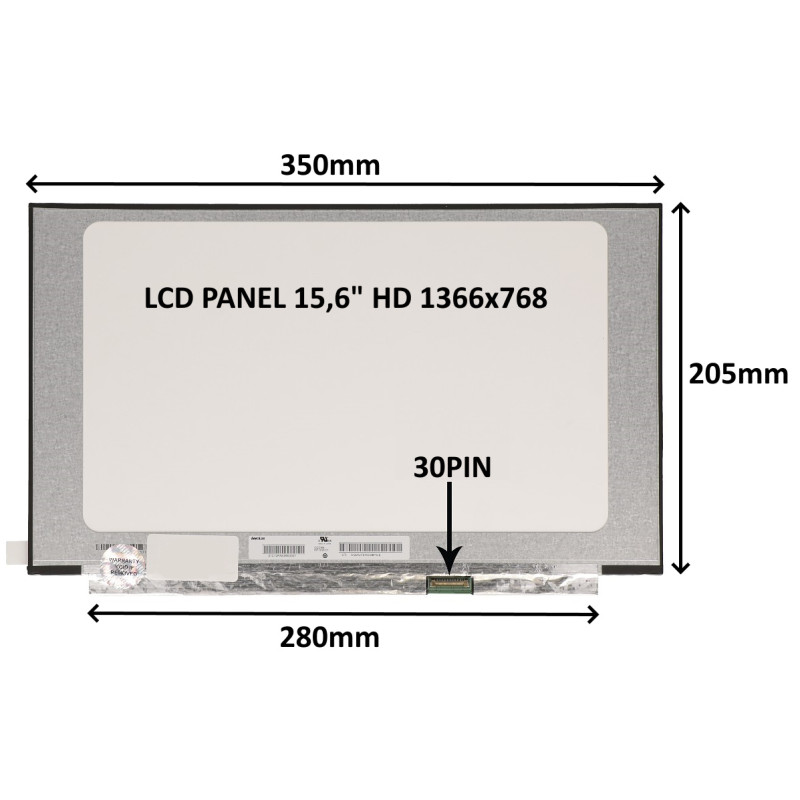 LCD PANEL 15,6'' HD 1366x768 30PIN MATNÝ / BEZ ÚCHYTOV