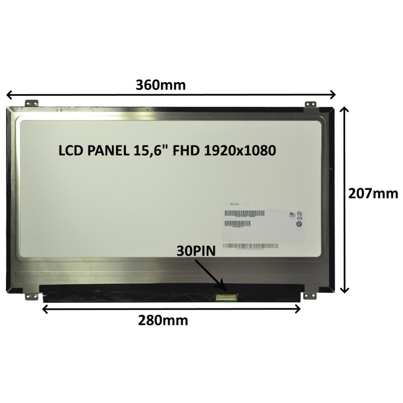 LCD PANEL 15,6'' FHD 1920x1080 30PIN LESKLÝ IPS / ÚCHYTY HORE A DOLE