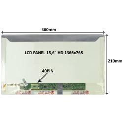 LCD PANEL 15,6'' HD 1366x768 40PIN LESKLÝ / SKRUTKOVANIE Z BOKOV