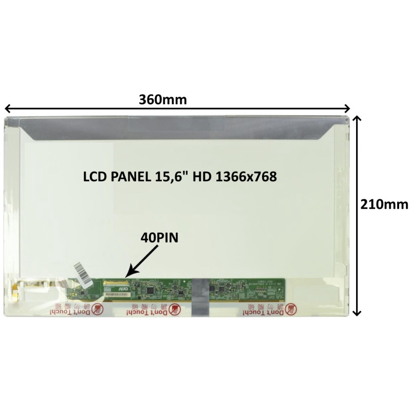 LCD PANEL 15,6'' HD 1366x768 40PIN LESKLÝ / SKRUTKOVANIE Z BOKOV