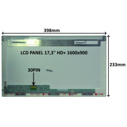 LCD PANEL 17,3'' HD+ 1600x900 30PIN LESKLÝ / SKRUTKOVANIE Z BOKOV