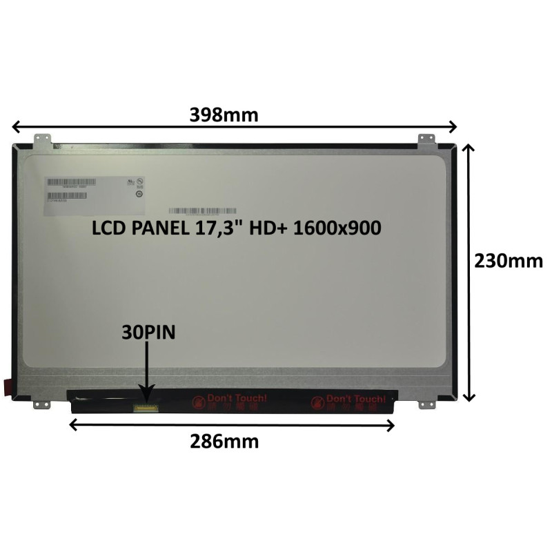 LCD PANEL 17,3'' HD+ 1600x900 30PIN MATNÝ / ÚCHYTY HORE A DOLE