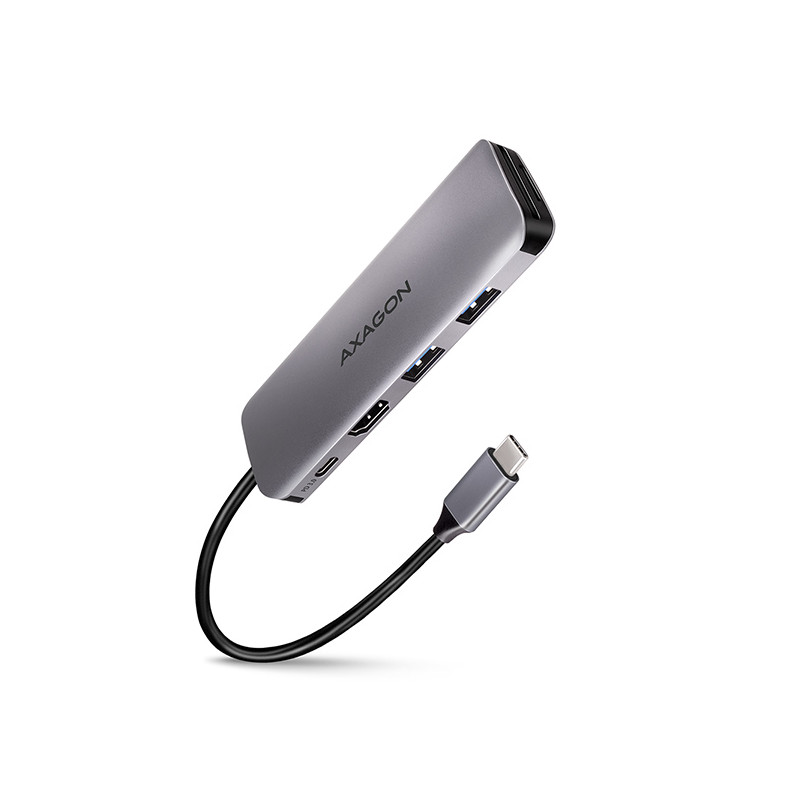 AXAGON HMC-5, USB 3.2 Gen 1 hub, porty 2x USB-A, HDMI, SD/microSD slot, PD 100W, kábel USB-C 20cm