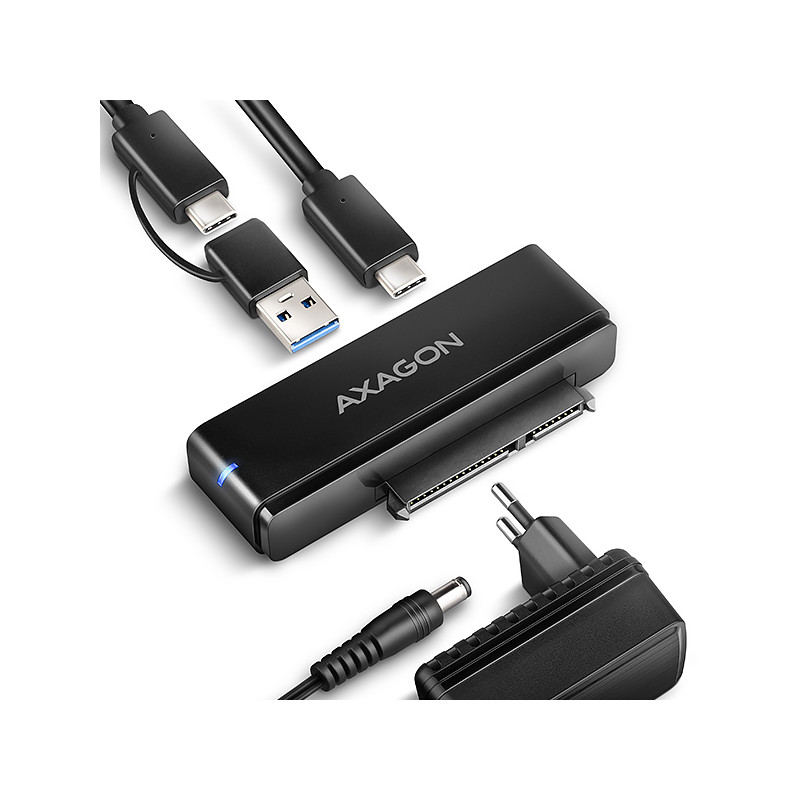 AXAGON ADSA-FPX, USB-C 10Gbps - SATA 6G, 2.5 ''/3.5'' SSD / HDD FAST PORT X adaptér, vr. AC napájače