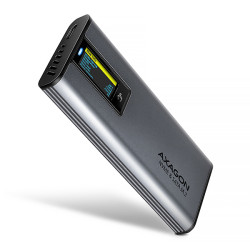 AXAGON EEM2-SD2, USB-C 10Gbps externý box s displejom pre M.2 NVMe/SATA SSD, bezskrutkový, strieborný