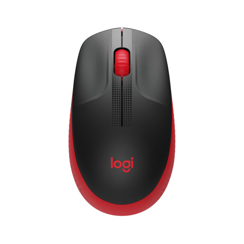 Logitech M190/Kancelárska/Optická/1 000 DPI/Bezdrôtová USB/Čierna-červená