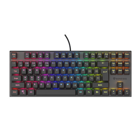 Genesis herná mechanická klávesnica THOR 303/TKL/RGB/Outemu Peach Silent/Drôtová USB/US layout/Čierna