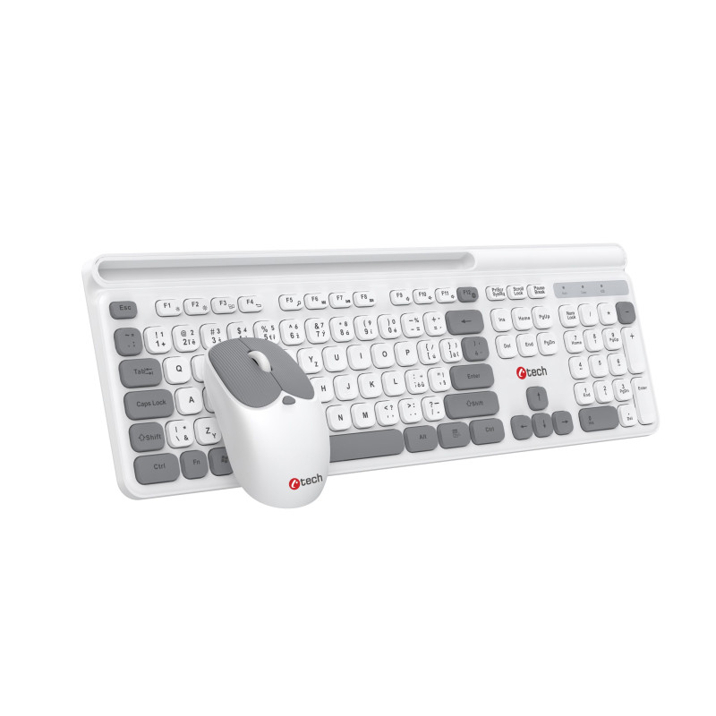Klávesnica C-TECH Quallis WLKMC-05, bezdrôtový combo set s myšou, biela, USB, CZ/SK