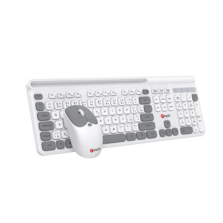 Klávesnica C-TECH Quallis WLKMC-05, bezdrôtový combo set s myšou, biela, USB, CZ/SK